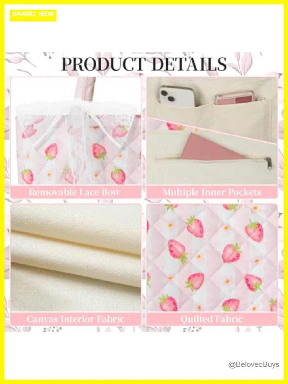 Quilted Cotton Floral Tote Bag, Lightweight Shoulder Purse for Work Travel